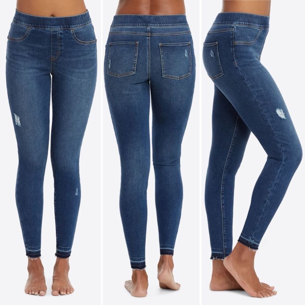 SPANX Distressed Skinny Jeans Blue Raw Hem S
